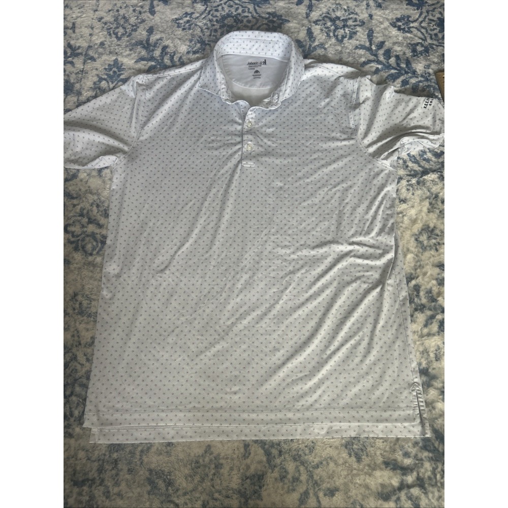 Johnnie-O Polo Shirt Mens Large White M Gray Striped Geometric Performance Golf
